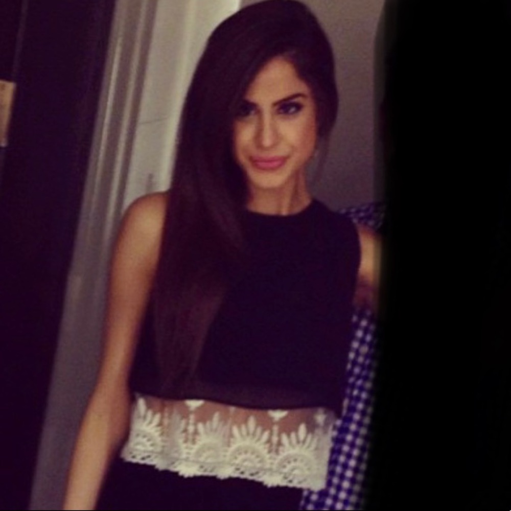 Black Topshop crop top with lace and knit detail.